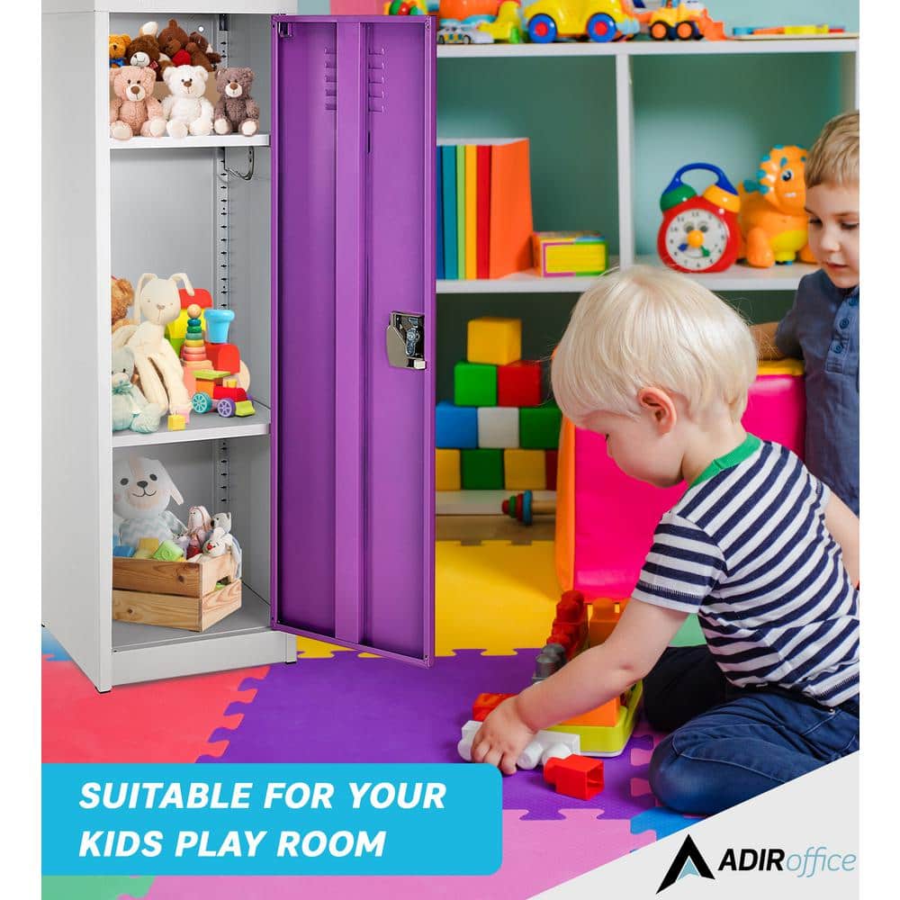 48-Inch Purple Steel Freestanding Office Locker with Adjustable Shelving