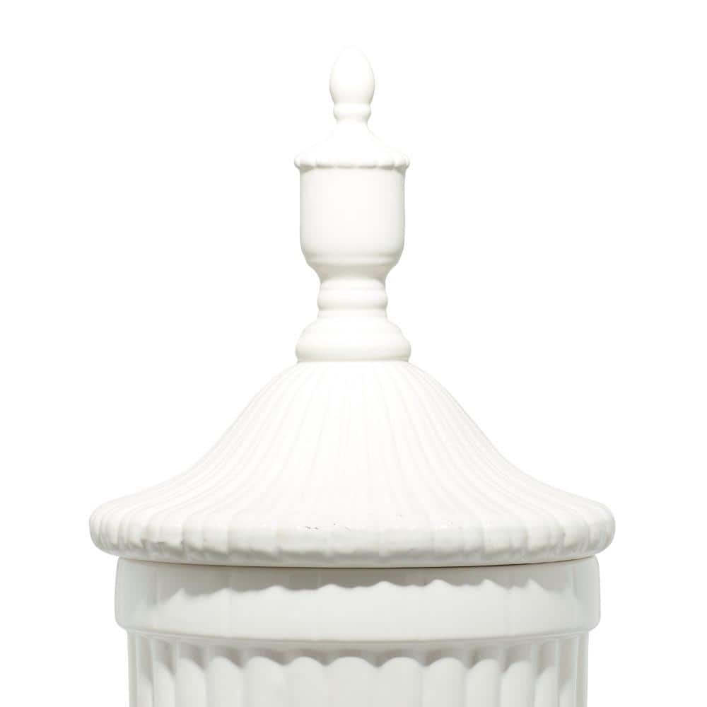 32" White Ceramic Tall Fluted Decorative Urn