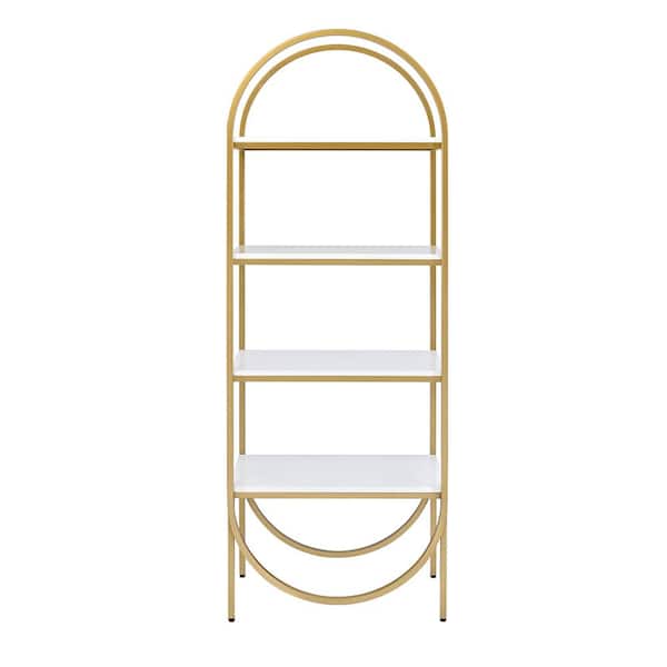 Acme Furniture Lightmane 78 in. White High Gloss and Gold Metal 4-Shelf Standard Bookcase