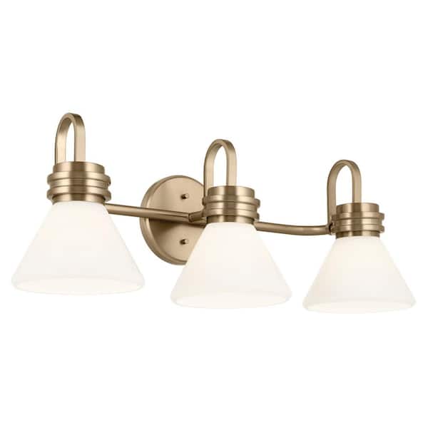 Farum 26 in. 3-Light Champagne Bronze Modern Bathroom Vanity Light with Opal Glass Shades