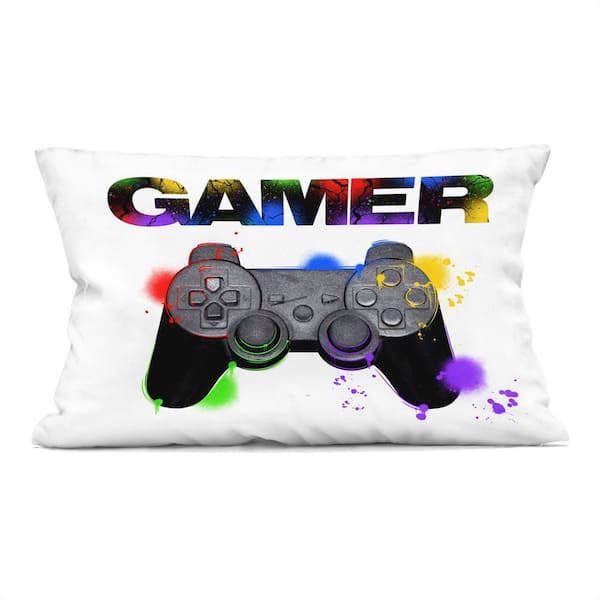 Stupell Industries Gamer with Paint Smear Black Abstract Polyester 14 in. x 20 in. Throw Pillow