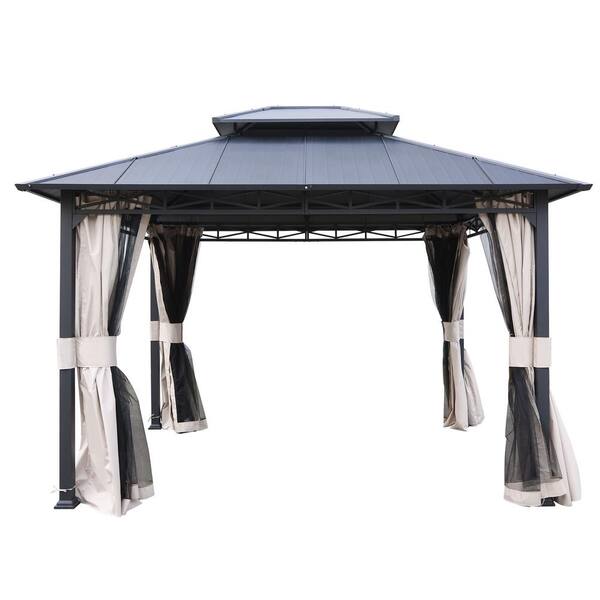 LAUREL CANYON 12 ft. x 10 ft. Black 2-Tier Double Roof Metal Hard Top ...