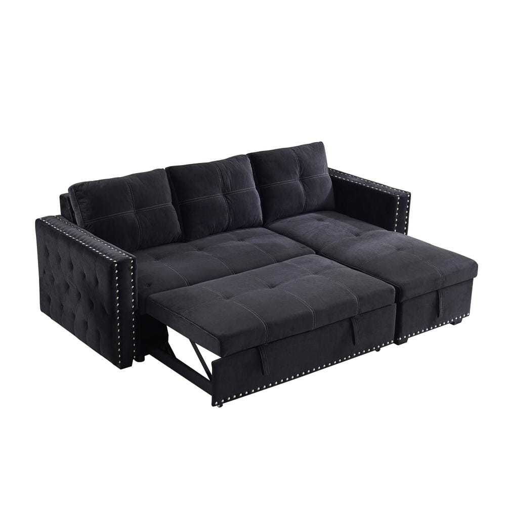 Poundex F1673 Fabric Chaise Lounge with Storage Base Slate Black