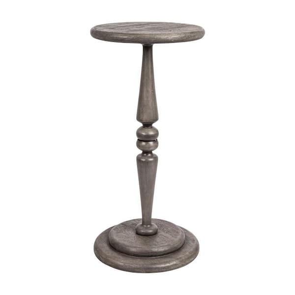 Storied Home Bishop 12 in. Dove Gray Round Wood End Table with Double Base Thickness