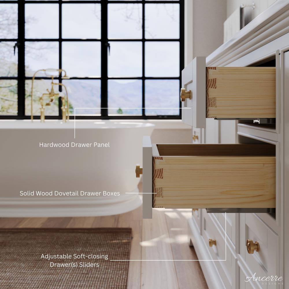 Audrey 60'' White Double Bathroom Vanity with Marble Top and Gold Hardware
