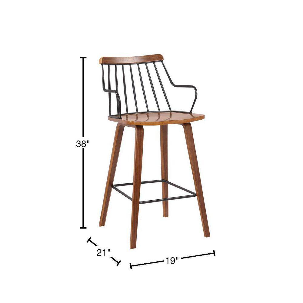 Micah 26" Walnut & Black Metal Mid-Century Modern Counter Stool