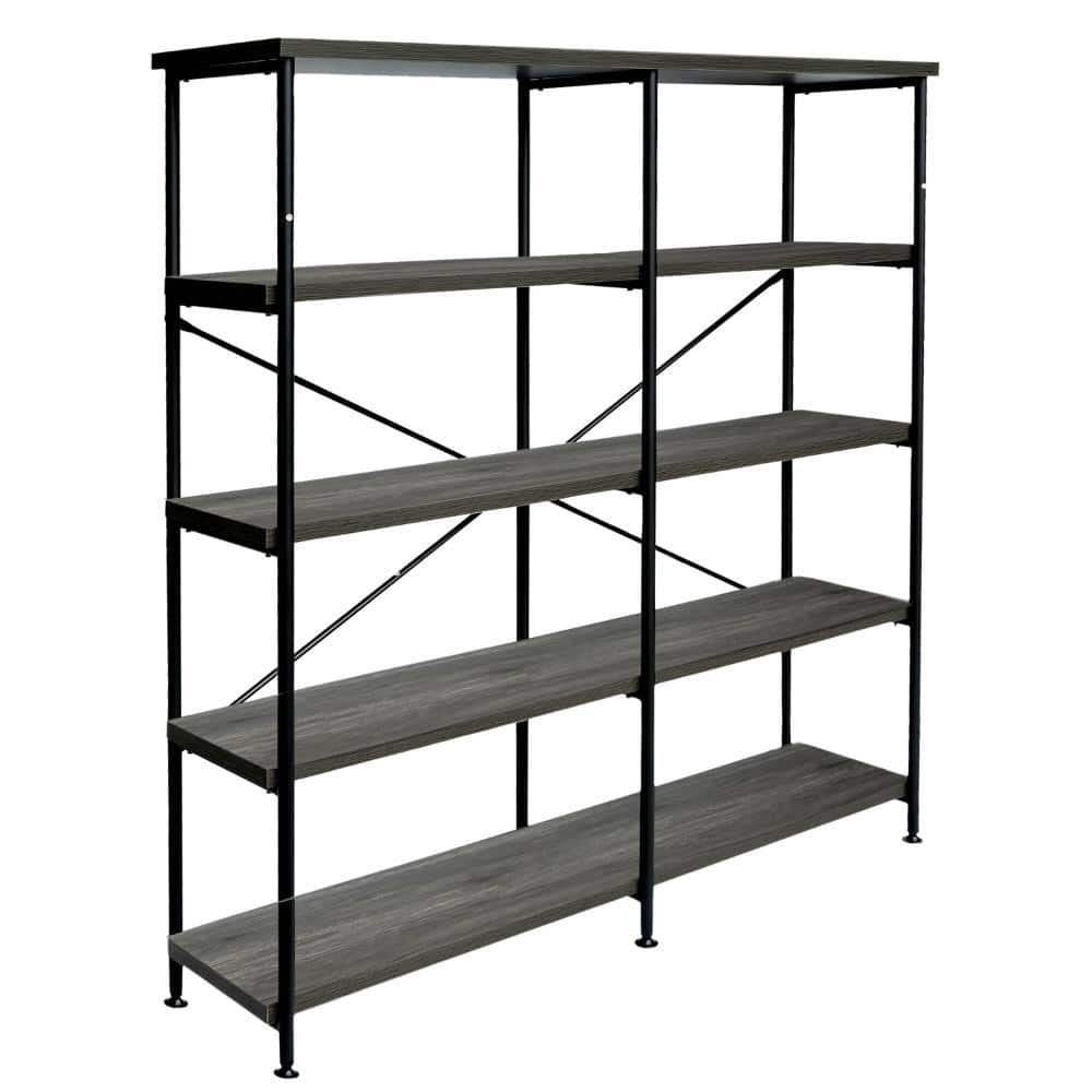 Modern Industrial 60" Gray and Black 4-Tier Bookshelf
