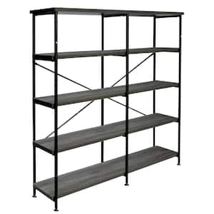 Rustically Designed 63 in. Gray and Black Wood 4-shelf Standard Bookcase with Open Back