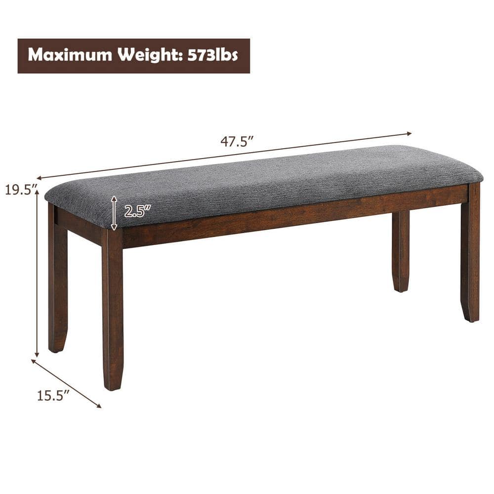 47.5" Gray Linen Upholstered Wood Dining Bench