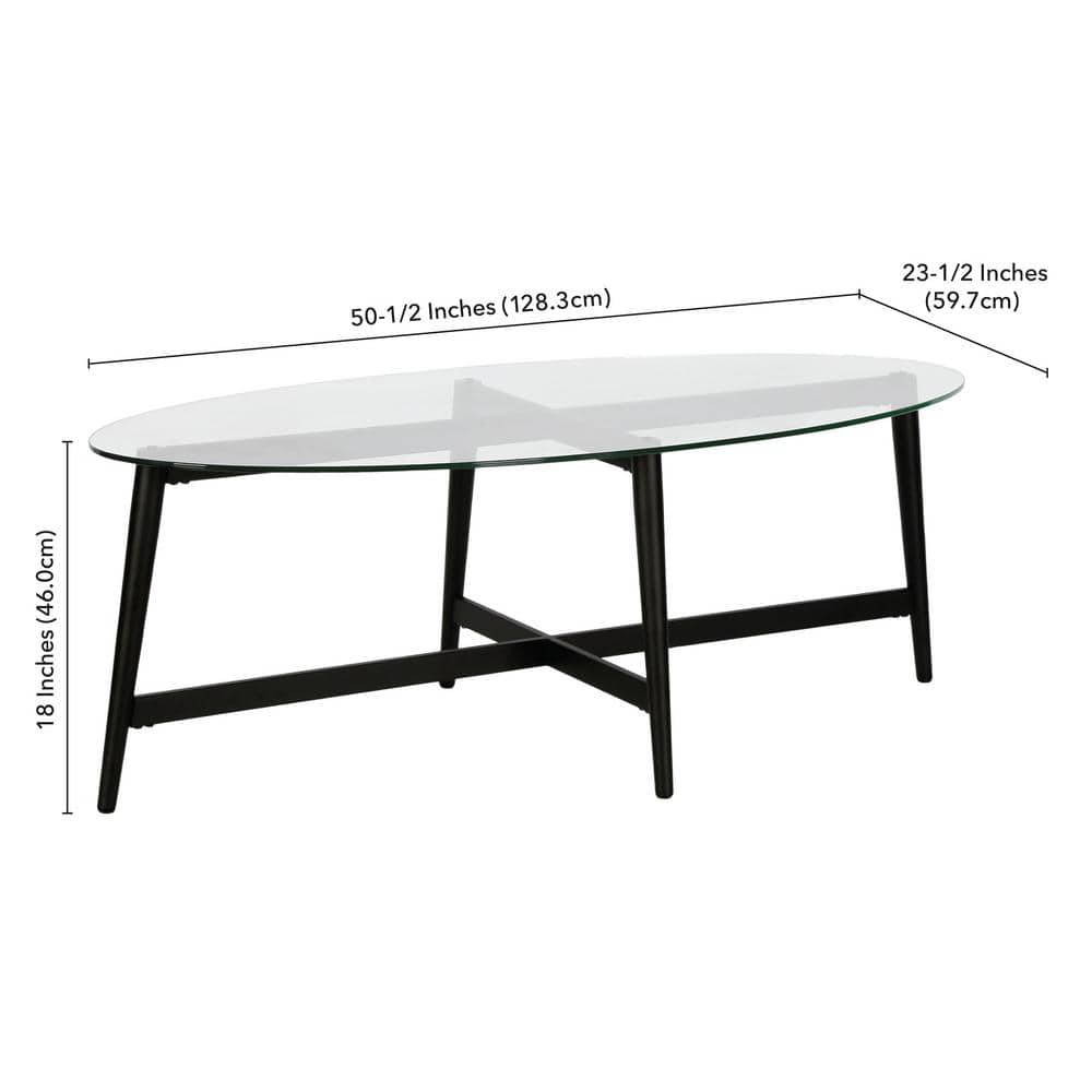 Mid-Century Blackened Bronze Oval Glass Coffee Table