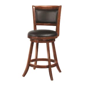37.5 in. Chestnut and Black High Back Wood Frame Swivel Counter Stools with Faux Leather Seat (Set of 2)