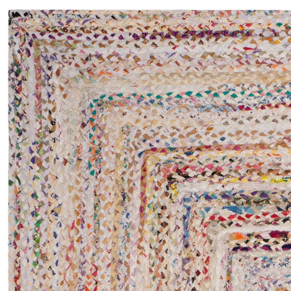 Ivory and Multicolor Braided Wool Cotton Area Rug