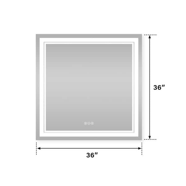 WELLFOR 36 in. W x 36 in. H Square Frameless LED Lighted Anti-Fog Vertical Wall Mounted Bathroom Vanity Mirror
