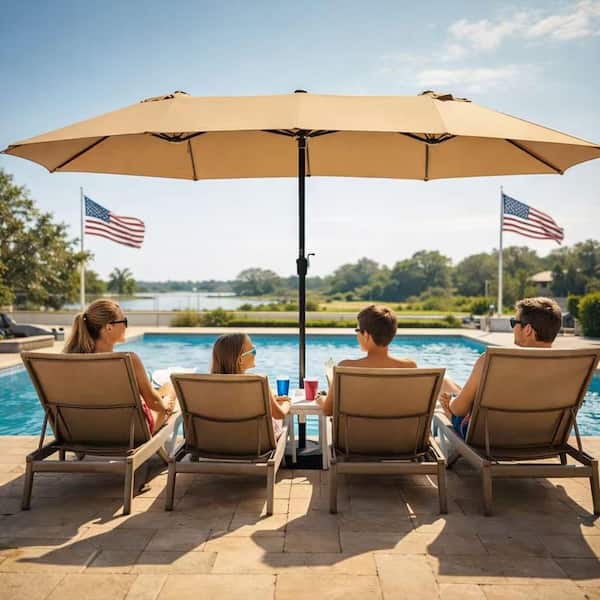 KOZYARD 15 ft. x 9 ft. Market Double-Sided Patio Umbrella Outdoor Table Garden Extra-Large Waterproof Twin Umbrellas in Beige KZUM14BEI KOZYARD 15 ft. x 9 ft. Market Double-Sided Patio Umbrella Outdoor Table Garden Extra-Large Waterproof Twin Umbrellas in Beige KZUM14BEI