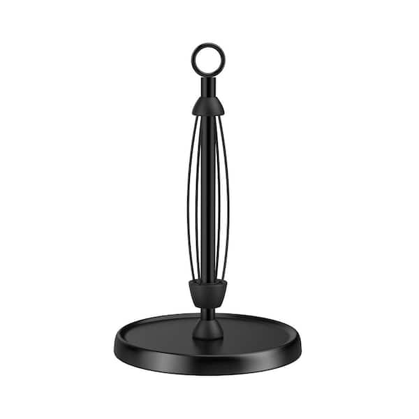 Countertop Mount Matte Black Stainless Steel Paper Towel Holder Stand with One-Hand Tear Weighted Base Ring