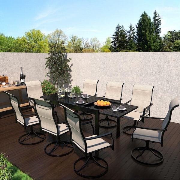Black Rectangle Aluminum 53.15-106 in. W x 35.43 in. D Outdoor Dining Table Patio Gazebo Terrace Porch with Extensions