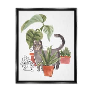 Cat Pet Terracotta House Plants Tropical Monstera by June Erica Vess Floater Frame Nature Wall Art Print 31 in. x 25 in.