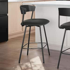 Ludwig 25.875 in. Black Faux Leather / Black Metal Swivel Counter Stool