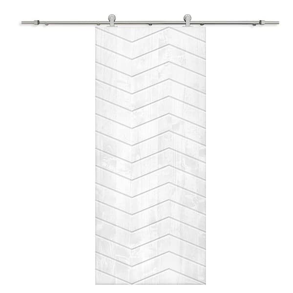 CALHOME 36 in. x 80 in. White Stained Pine Wood Modern Interior Sliding Barn Door with Hardware Kit