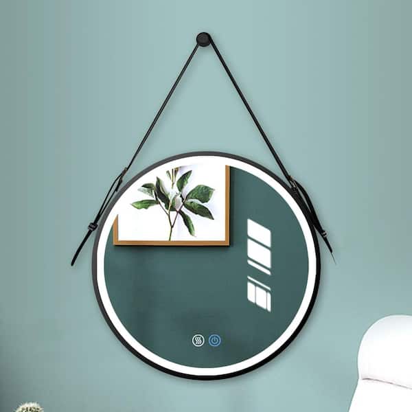 JimsMaison 32 in. W x 32 in. H Round Metal Framed LED Anti-Fog DimmableWall-Mounted Bathroom Vanity Mirror in Black