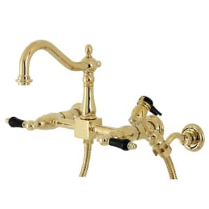 Duchess 2-Handle Wall-Mount Kitchen Faucet with Side Sprayer in Polished Brass