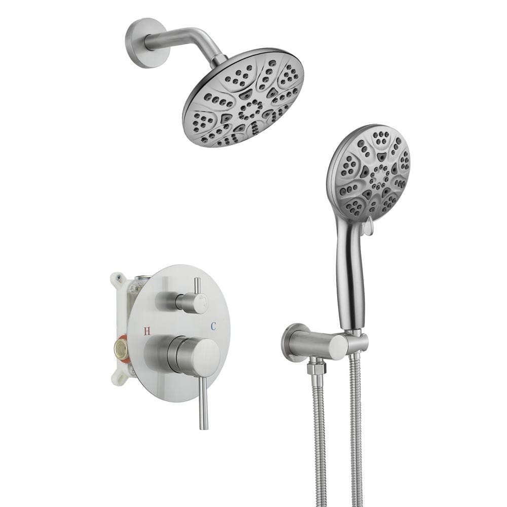 Single Handle Round Rain Shower Faucet 2-Spray Wall Mount Dual Fixed and Handheld Shower Head in Brushed Nickel price history on PriceWatchPro