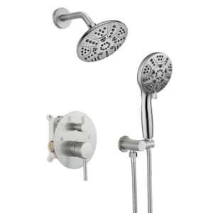 1-Spray Single Handle Round Rain Shower Faucet Wall Mount with Dual Function Pressure Balance Valve in. Brushed Nickel