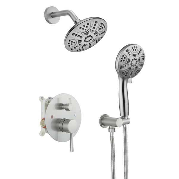 BWE Single Handle 1-Spray Round Rain Shower Faucet 1.8 GPM with Dual Function Pressure Balance Valve in. Brushed Nickel
