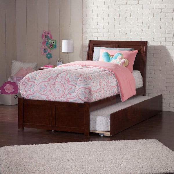AFI Portland Walnut Twin Platform Bed with Flat Panel Foot Board and Twin Size Urban Trundle Bed