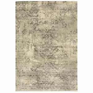 3' X 5' Grey Ivory Beige And Taupe Oriental Power Loom Stain Resistant Area Rug