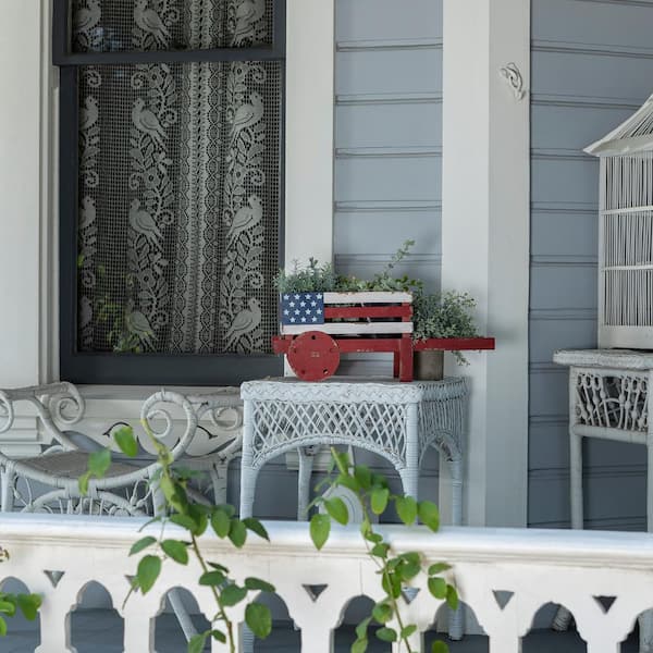 9 in. Tall Indoor/Outdoor Rustic Wooden American Flag Wheelbarrow Planter