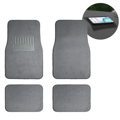Gray 4-Piece Universal Premium Soft Carpet Floor Mats with Logo Heel Pad Floor Liners - Full Set