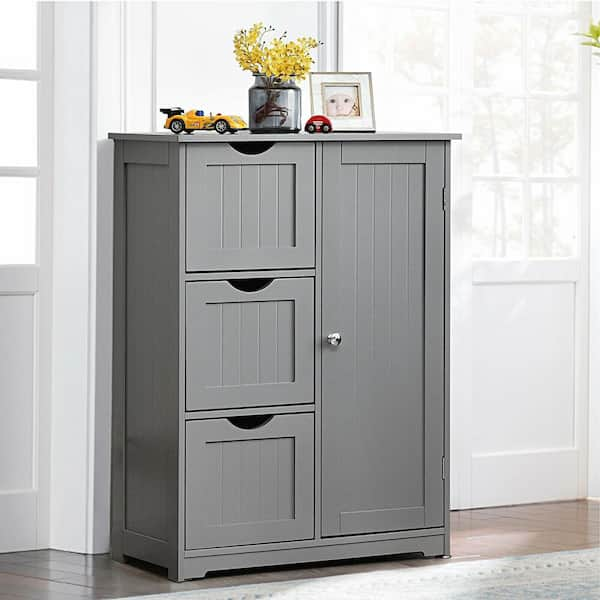 Edgell Modern Bathroom Floor Storage Cabinet with Drawer, Gray