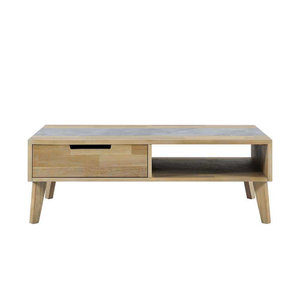 Gray and Natural Wood Rectangular Coffee Table with Storage