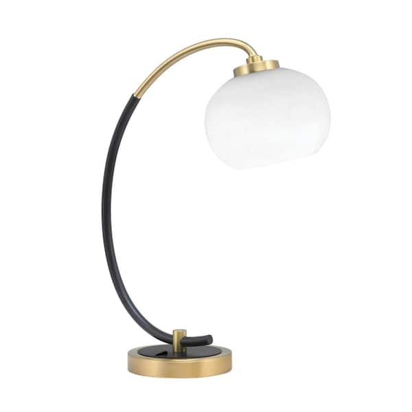 Unbranded Delgado 18.25 in. Matte Black and New Age Brass Accent Desk Lamp with White Muslin Glass Shade