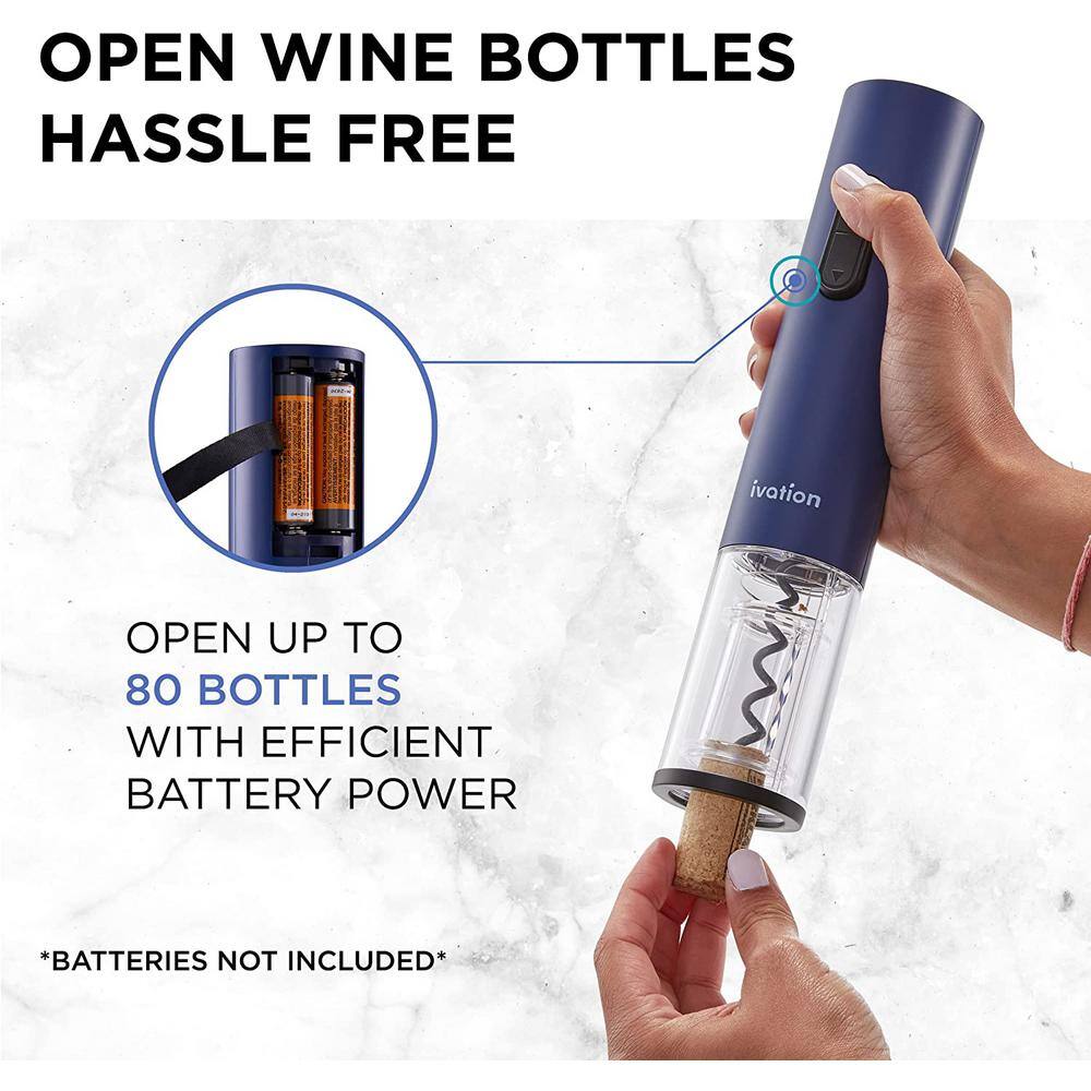 Ivation Blue Electric Wine Opener Set with Aerator and Preserver