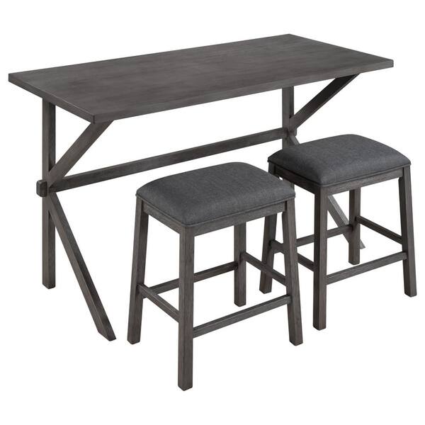 Wetiny Farmhouse Rustic 3 Piece Counter Height Wood Kitchen Dining Table Set With 2 Stools For Small Places In Gray Sa 868sh000162aae Wood Kitchen Dining Table Set, Small Farmhouse Dining Table Set