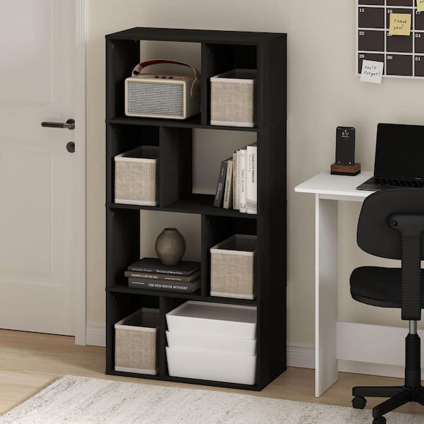 Daly 48.98 in. Tall Espresso Wood 8-Shelf Irregular Cubes Bookcase