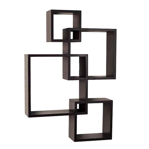 DANYA B Contempo 18 in. x 25.5 in. Espresso MDF Intersecting Cube Shelves