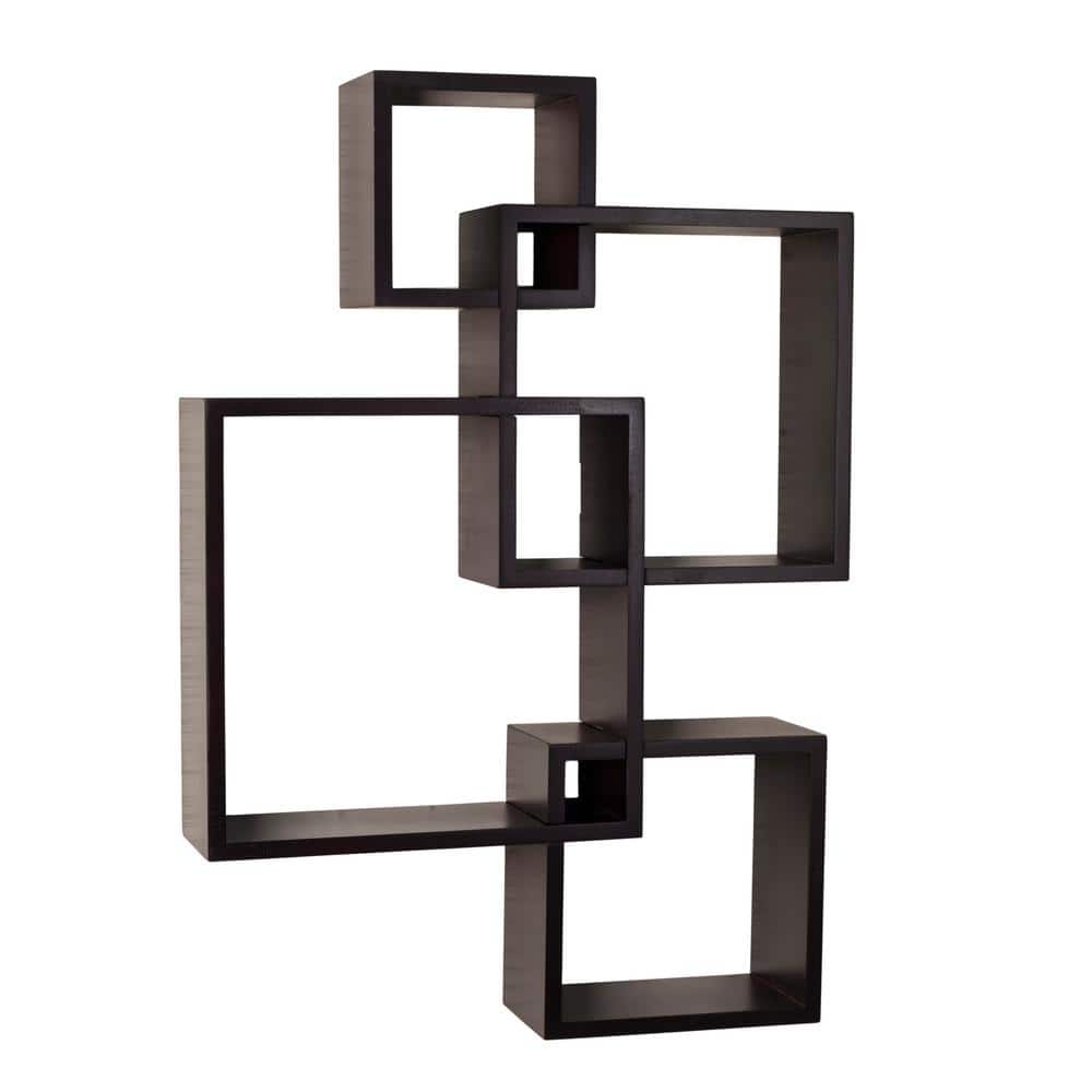 Espresso Wood Floating Cube Wall Shelf, 4-Shelf Unit