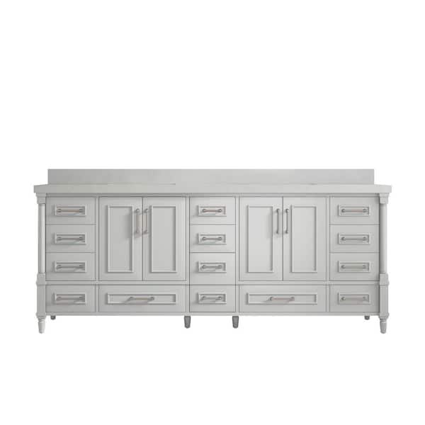 Willow Collections Hudson 84 in. W x 22 in. D x 36 in. H Double Sink Bath Vanity in Coventry Gray with 2 in. Carrara Quartz Top