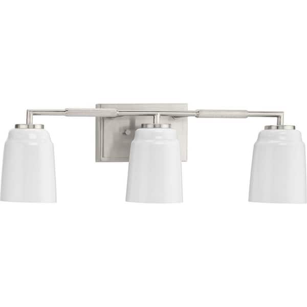 Progress Lighting Spenser Collection 3-Light Brushed Nickel Industrial Vanity Light