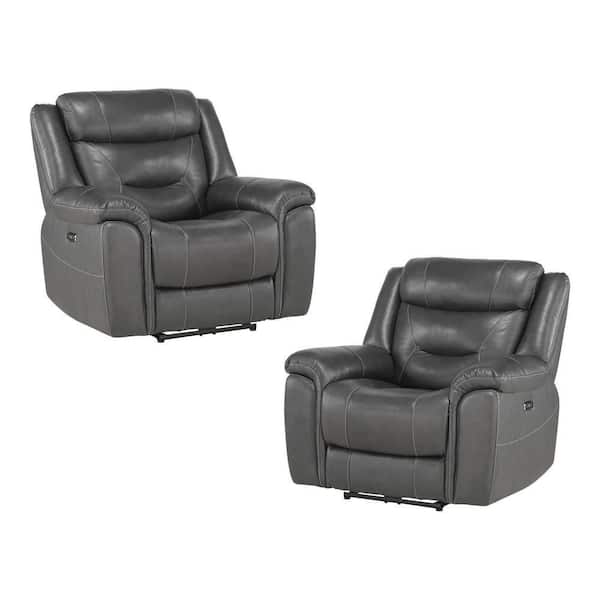 EVERGLADE HOME Barbal Dark Gray Faux leather Upholstery Power Reclining Chair (Set of 2)