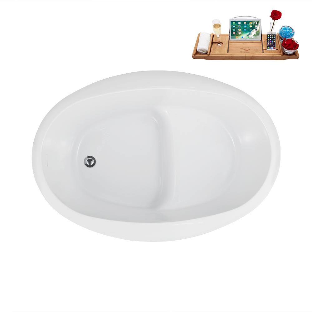 Glossy White Acrylic Freestanding Soaking Bathtub with Chrome Drain