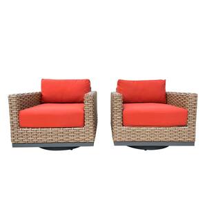 Delta Swivel Wicker Aluminum Outdoor Lounge Chair with Canvas Terracotta Sunbrella Cushions 2-Pack