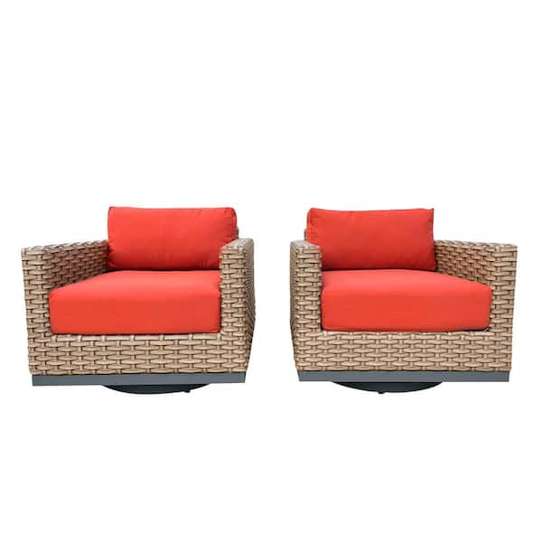 HiGreen Outdoor Delta Swivel Wicker Aluminum Outdoor Lounge Chair with Canvas Terracotta Sunbrella Cushions 2-Pack