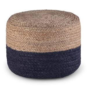 Lydia Boho Round Pouf in Navy, Natural Braided Jute