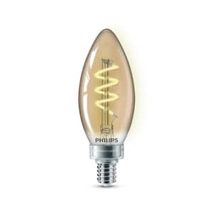 25-Watt Equivalent B11 Spiral Filament E12 Base LED Vintage Edison LED Light Bulb 2000K Amber (2-Pack)