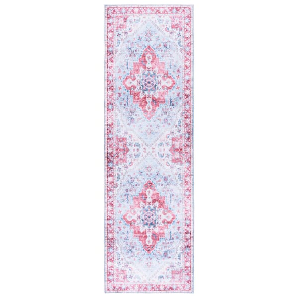 SAFAVIEH Martha  Stewart Washable Red/Blue 3 ft. x 8 ft. Machine Washable Medallion Floral Runner Rug