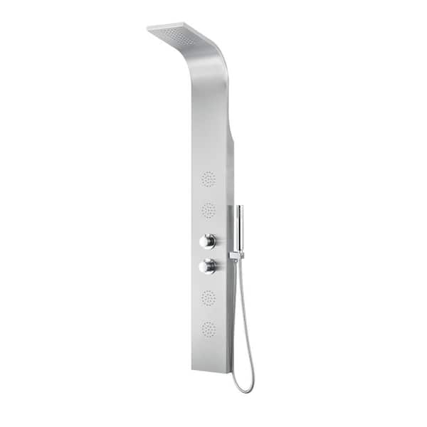ANZZI Mayor 64 in. 4-Jet Shower Panel with Heavy Rain Shower and Spray Wand in Brushed Steel